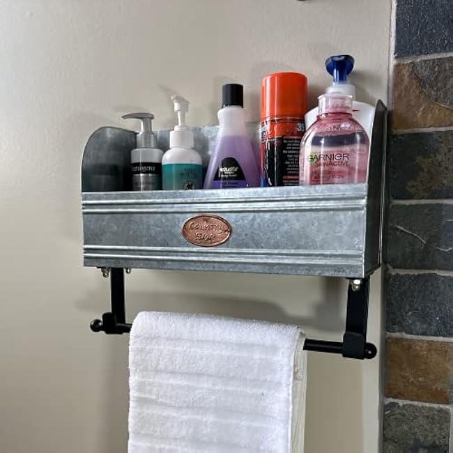Rustic Paper Towel Holder Wall Mount - Farmhouse Kitchen Towel Holder with Spice Rack - Galvanized Bathroom Paper Towel Holder - A Farmhouse Kitchen and Bathroom Wall Decor