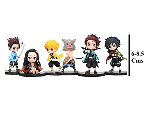 Image of Trunkin Set B Demon Slayer Sitting Nezuko Tanjirou Zenitsu Giyuu Inosuke Action Figures Anime Kimetsu no Yaiba Figurine Toy 6-Piece Set Figurines cake topper