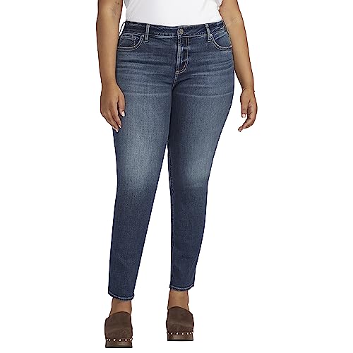 Silver Jeans Co. Women's Plus Size Elyse Mid Rise Comfort Fit Straight Leg Jeans