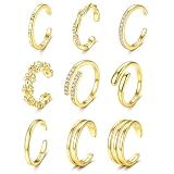 Krfy 9 Stück 14K Gold Gefüllte Zehenringe für Damen Hypoallergen Wasserfest Verstellbare Offene Zehenringe CZ Blume Stapelbare zehenring Gold Silber Zehenring Set Sommer Strand Fußschmuck-G