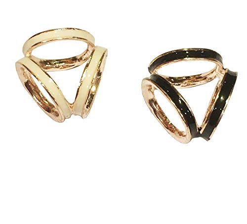Secret for Longevity 2-Pack: Black + Beige Cream White Enamel Gold Metal Hermesesi Minimalist Contemporary 3-Ring Scarf Ring Clip Gift Set