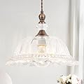 CWarmozy Vintage Pendant Light Fixtures for Kitchen Island Brass Gold 10.6" Glass Small Pendant Lights Adjustable Hanging Light for Hallway Porch Sink Table