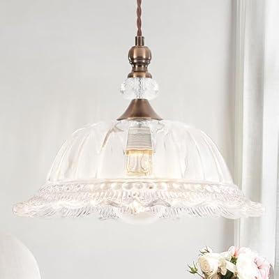 CWarmozy Vintage Pendant Light Fixtures for Kitchen Island Brass Gold 10.6" Glass Small Pendant Lights Adjustable Hanging Light for Hallway Porch Sink Table