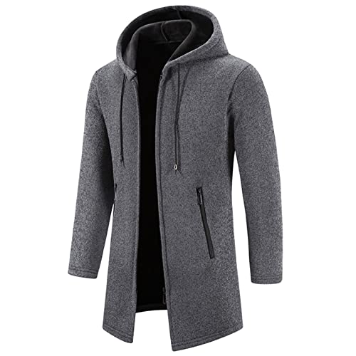 Generisch Jacke Pullover & Strickjacken Sweatshirt,Strickjacken für Herren Strickjacke Cardigan Trachtenjacke Fleecejacke Winter Hoodie mit Kapuze Pullover Pulli Strick-Sweatshirt Dunkelgrau L