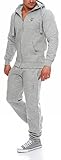 fleece hausanzug kinder Hose mit 2 Eingrifftaschen Hoppe Herren Trainingsanzug Sportanzug Sweatshirt-Jacke Trainingshose (L, hellgrau)