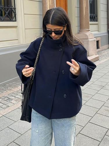 CHARTOU Women Crop Pea Coat Wool Blend Winter Loose Casual Short Jacket Outwear3