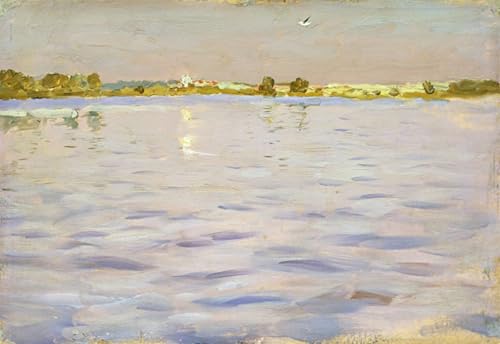 Cuadro romántico sobre lienzo de los últimos rayos del sol en el lago por Isaac Levitán, 60x90