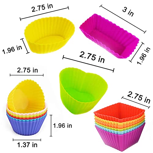 Silicone Cupcake Liners 30 Pack, Reusable Bento Box Inserts Small Muffin Cups, 5 Shapes 6 Color Baking Cups For Cakes, Jelly,Chocolate Shell-Lined Dessert And Lunch-Boxes Snacks Separator #TOP1