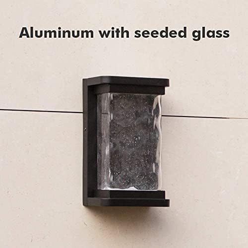 LUTEC Outdoor Wall Lights Dusk to Dawn Porch Light, Modern Porch Light with Seeded Glass, 1000 Lumen 3000K 45 LED Outside Wall Lantern-Black
