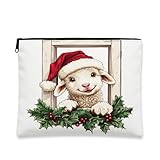 Bolsa de maquillaje de ovejas de Navidad, bonita bolsa de viaje para cosméticos de vacaciones para mujer, organizador portátil de lona pequeña con cremallera, 7 x 9 pulgadas