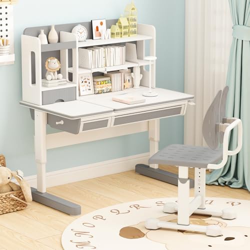 RELAX4LIFE Silla Escritorio Infantil con Altura Ajustable en 5 Posiciones, Respaldo Doble, Asiento Transpirable y Marco Metálico, Silla Infantil Ergonómica sin Apoyabrazos para Niños 3+ Años (Gris) - imagen 9
