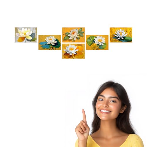 Image of SiddArtify Lotus Flower Wall Art Poster Print Set - Botanical Floral Prints for Living Room Bedroom Office Decor - Set of 2-4x6 Inch - Board (Pack of 6) - Sticker (Pack of 6)