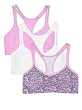 Fruit of the Loom Girls' Cotton Stretch Sports Bra, 3-Pack, Ditsy Blooms/White/Lilac, 36