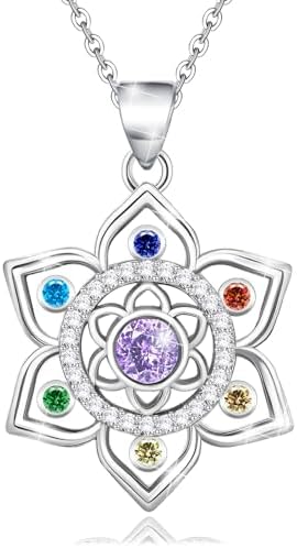 Ruthes Lotus Necklace for Women Sterling Silver Chakra Flower Pendant Necklace 7 Colorful CZ Lotus Necklace Rainbow Jewelry Birthday Valentine's Day Gifts
