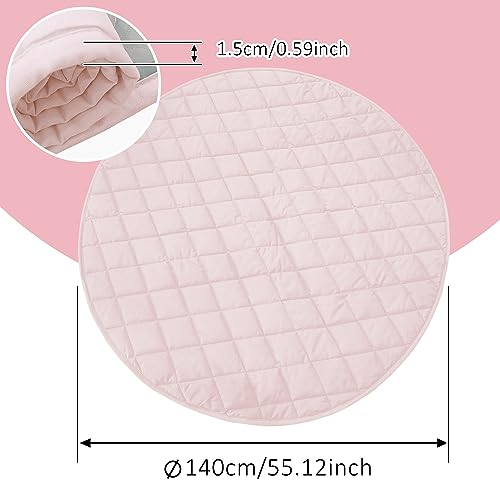 Krabbeldecke für Baby, Spieldecke Baby 140 cm Rund Gesteppte Matte, Dicke 1,5 cm Baumwolle Spielmatte Kinder Baby Weiche Krabbelmatte zum Krabbeln und Spielen-Rosa