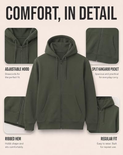 Image of Nobero Classic Zipper Hoodie for Men | Zip Up Hoodies for Men | Regular Fit | Full Zip Closure | Drawstring Hood | Zipped Hooded Sweatshirt | Cotton Rich Zipper Fleece Hoodie