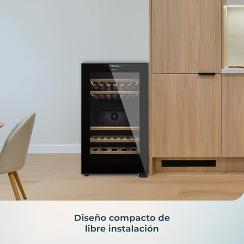 Cecotec Vinoteca 52 Botellas con Doble Zona Temperatura Bolero GrandSommelier Duo 52000 Black. Compresor Integrado, Iluminación LED, Display LED Interior, Funcionamiento Silencioso, 5 Estantes Madera - imagen 3