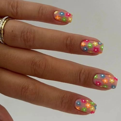 Uñas postizas cuadradas a presión con diseños de uñas postizas en 12 tamaños, 24 piezas de uñas francesas para decoración de uñas DIYS