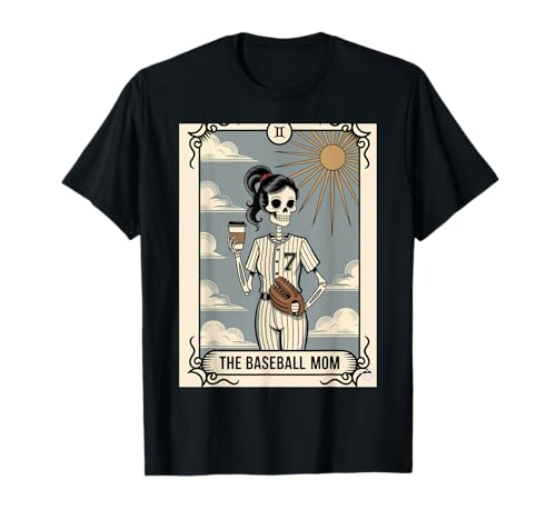Divertida tarjeta de tarot de béisbol para Halloween, esqueleto de béisbol, mamá Camiseta
