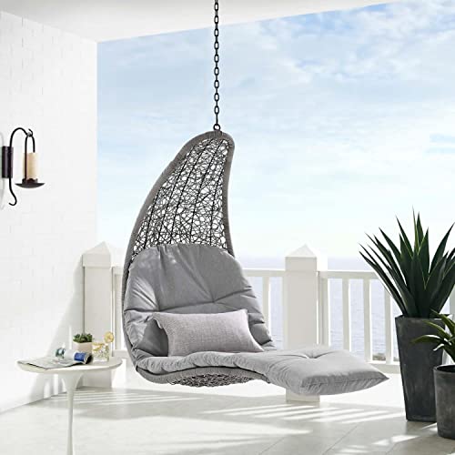 Modway Landscape Wicker Rattan Outdoor Patio Porch Chaise Lounge Hanging Swing Chair, Light Gray Gray #TOP2