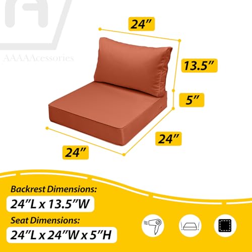 Image of AAAAAcessories Outdoor Seat Cushions for Chairs, Fade-Resistant, Waterproof Patio Furniture Replacement Cushions, 24 inch x 24 inch x 5 inch + 24 inch x 13.5 inch, Rust