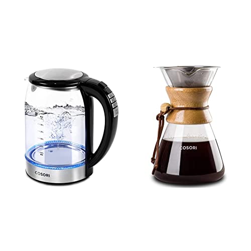 COSORI Electric Kettle Temperature Control with 6 Presets, Hot Water Boiler & Tea Heater, 1.7L, Black & Pour Over Coffee Maker with Double-layer Stainless Steel Filter, 34 Ounce