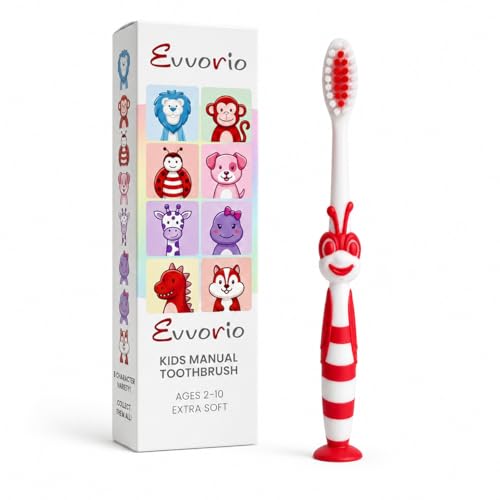 Image of Toothbrush for Kids with Ultra Soft Bristles for Oral Cleaning, Suitable For 2-12 Years Toddlers, Bee Design, Red, Pack of 1