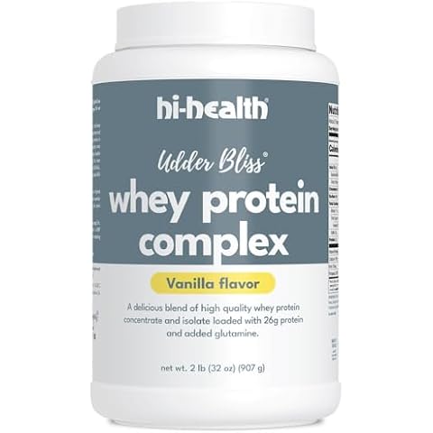 Hi-Health Udder Bliss Whey Protein Complex Powder, Blend of Bioavailable Whey Protein Concentrate and Isolate with Added Glutamine, Vanilla (2 Pounds) Cover