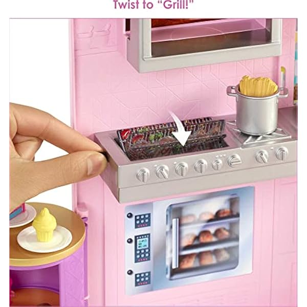 Barbie Restaurante Muñeca rubia con con cocina de juguete y accesorios, regalo para niñas y niños 3 años (Mattel HBB91)