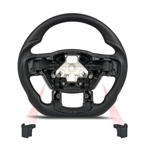 Premium Leather Steering Wheel for Ford F-150 2015-2020, Raptor 2017-2020, F-250 F-350 F-450 Super Duty 2017-20222, All Black Stealth, Flat Bottom Sport Grip, Paddle Covers Included, Non-Heated