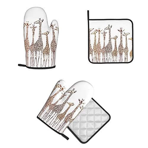 Cute Cartoon Funny Giraffes Printed Oven Mitt And Pot Holder Set, High Temperature Resistant, Non-Slip, Washable Oven Mitt Kitchen Hot Pad #TOP6