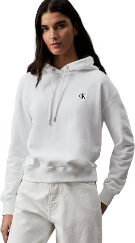 Calvin Klein Donna Felpa CK Embroidery con Cappuccio, Bianco...
