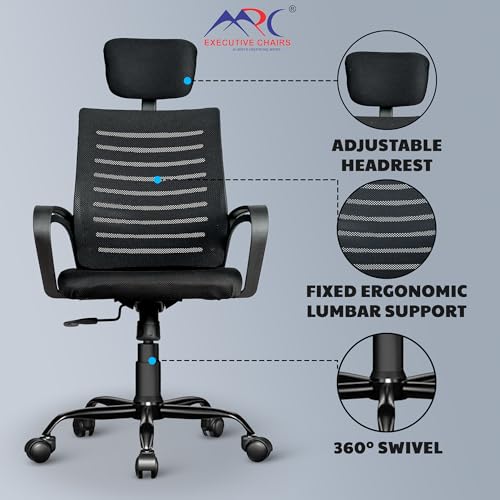 Image of MRC Boom Mesh Ergonomic Desk Office Chair with 3 Years Warranty & DIY Assembly,Tilting Mechanism, Comfortable Seat and Revolving Nylon Base Ideal for Work from Home & Study (Black, High Back)