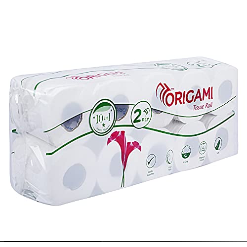 Image of Origami So Soft 2 Ply 10 in 1 Toilet Tissue Paper Roll | Ultra Absorbent with No Clog & Easy Flush Feature | Gentle on Skin | Carton of 8 Pcs (230 Pulls Each, 18400 Sheets) for Office & Commercial Use
