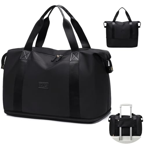 VNINE Travel Duffel Bags for Women Men Expandable Duffel Bag Tote Sport Bag Hospital Weekender Bag for Women Delivery Bags for Airplanes Black