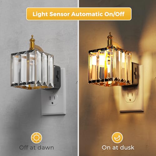 Image of L LOHAS LED Night Light, 2 Pack Night Lights Plug into Wall, 3000K Soft White LED, Crystal Night Lights with Dusk to Dawn Sensor, 0-100lm Adjustable Brightness, for Hallway Bedroom Stairway