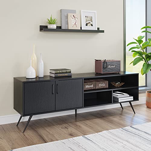 Panana 62.99" Tv Stand Television Stands Tv Console Unit With 3 Open Cubby And 2 Doors Big Storage Cabinets For Living Room Bedroom For Tvs Up To 70 Inches (62.99 Inches Black) #TOP2