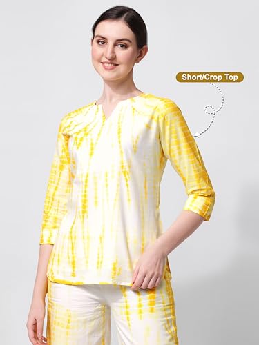 Image of MIRCHI FASHION Pure Cotton Cord Set | Shibori Printed Short Kurti with Palazzo Pant | Ethnic Co-ord Set for Women | Summer Office Wear