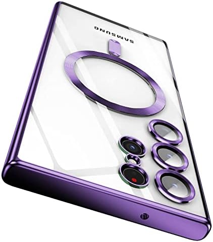 E Choice Galaxy S23 Ultra Magnetic Case with Camera Lens Protector, Full Body Protective Slim Transparent TPU Phone Case Cover for Samsung Galaxy S23 Ultra 6.8 Inch (Purple)