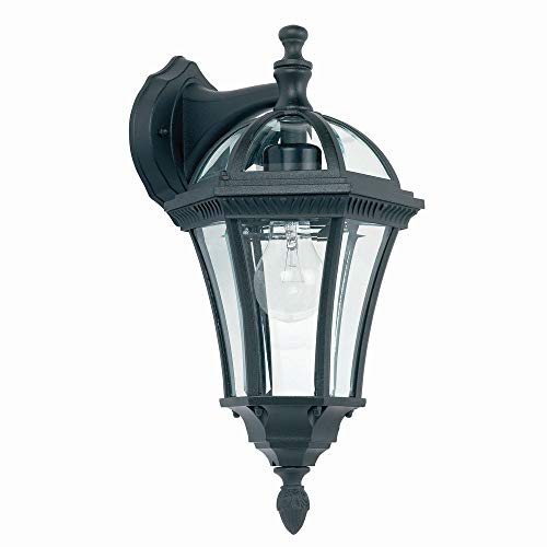 National Lighting VALL Traditional Matt Black Finish with Clear Glass Outdoor Garden Porch Weatherproof Wall Light Lantern IP44 Rated