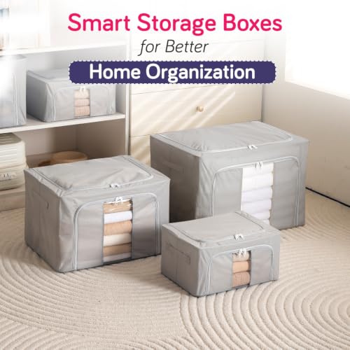 Image of HOKIPO 24L Small Folding Storage Box and Organiser for Clothes, Wardrobe Storage Box, Light Grey Pack of 1 (AR-6669-LGRY)