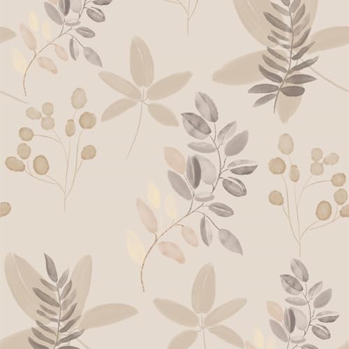 Papel tapiz autoadhesivo floral beige extraíble de plástico para pared 2
