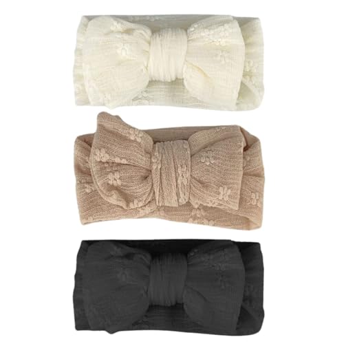minimutz Haarband Baby 3er Set Stirnband dehnbar mit Schleife weiches Haaraccessoire Kleinkind Mädchen Beige Braun Schwarz