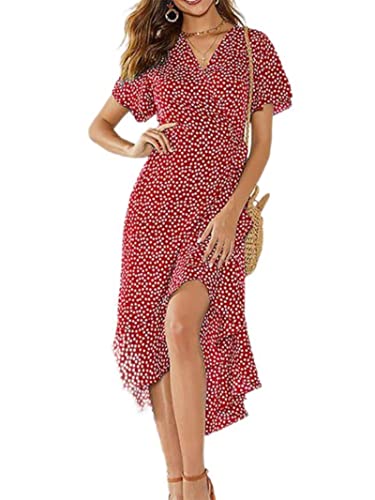 Robe à volants style décontracté et col en V pour femme