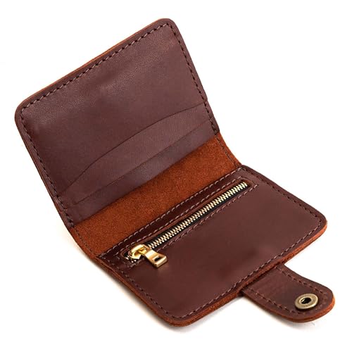 Image of Portland Leather Goods Women's Mini Bifold Wallet - Slim, Palm-Sized Design with Secure Snap Closure, 2 Card Slots, 2 Cash Slots & Zippered Coin Pocket - Cognac