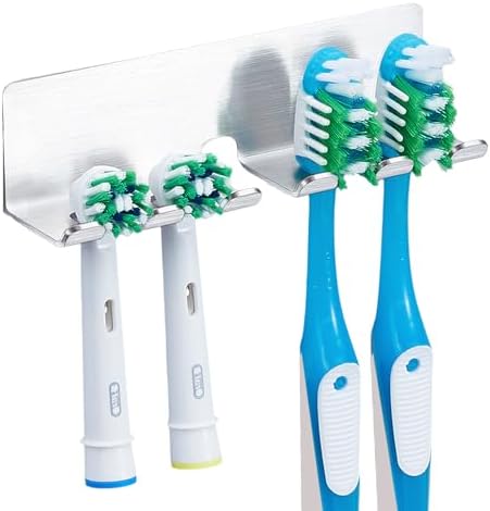 Toothbrush Holder Wall Mounted, Electric Toothbrush Head Holder for Bathrooms, Adhesive Toothbrush Head Holder, Stainless Steel Toothbrush Wall Holder, Shower Tooth Brushing Holder