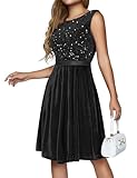 HomRain Women's Velvet Dresses Boat Neck Sleeveless Sequin Dress for Evening Party Formal Dress