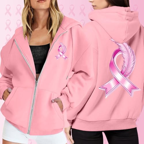 Sweat à capuche zippé Octobre Rose doux idéal pour le quotidien