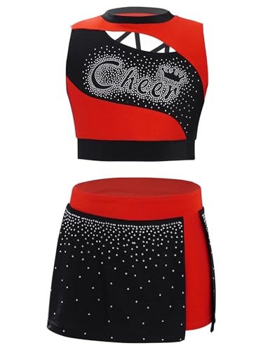 FEESHOW Kids Girls 2 Piece School Cheerleading Uniform Outfit Shiny