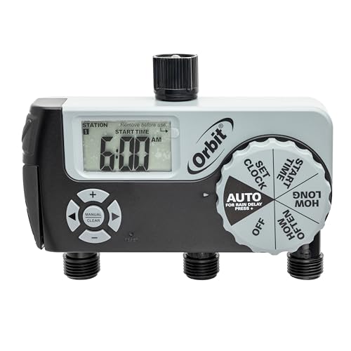 Orbit 56233D 3-Outlet Digital Watering Timer, 3 valves, Black and Gray